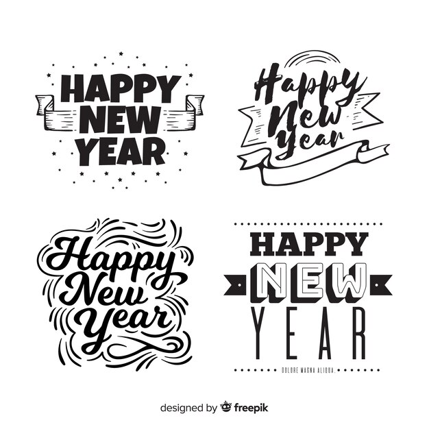 Colección moderna de insignias de año nuevo 2019 con diseño plano
