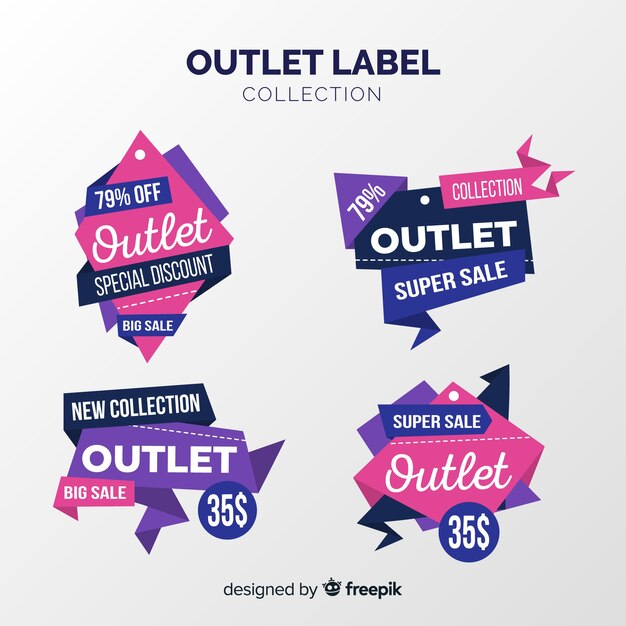 Colección moderna de insignias de outlet con diseño plano