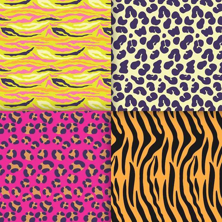 Vector gratuito colección moderna de patrones de estampado de animales