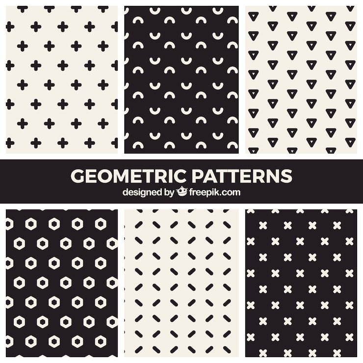 Vector gratuito colección moderna de patrones geométricos en blanco y negro