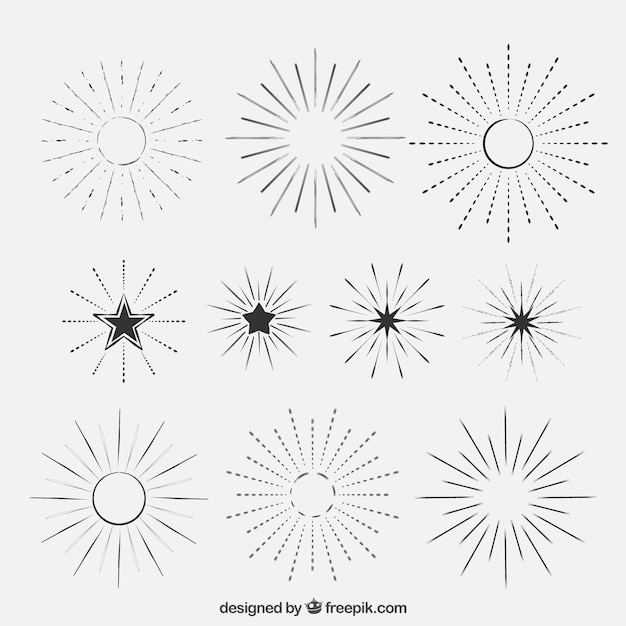 Vector gratuito colección moderna de rayos de sol y estrellas