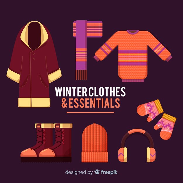 Colección moderna de ropa de invierno con diseño plano
