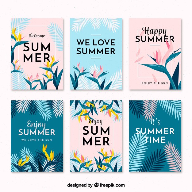 Colección moderna de tarjetas de verano con diseño plano
