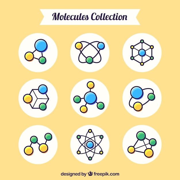 Colección de moléculas dibujadas a mano 