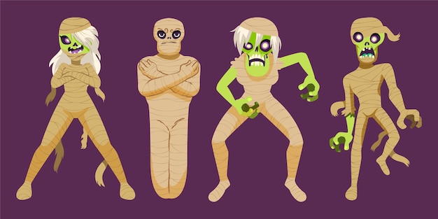 Colección de momias de halloween planas dibujadas a mano