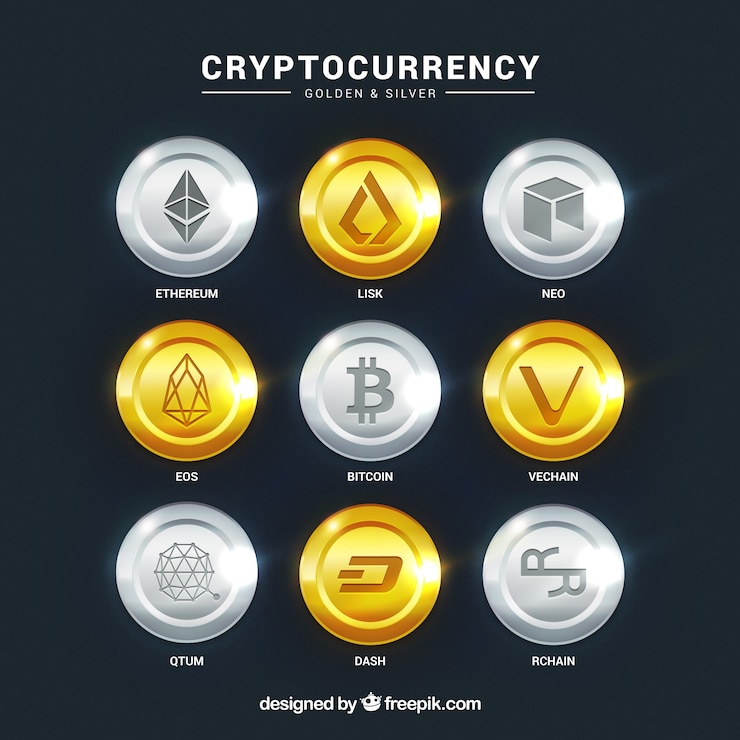Vector gratuito colección de monedas de criptomoneda