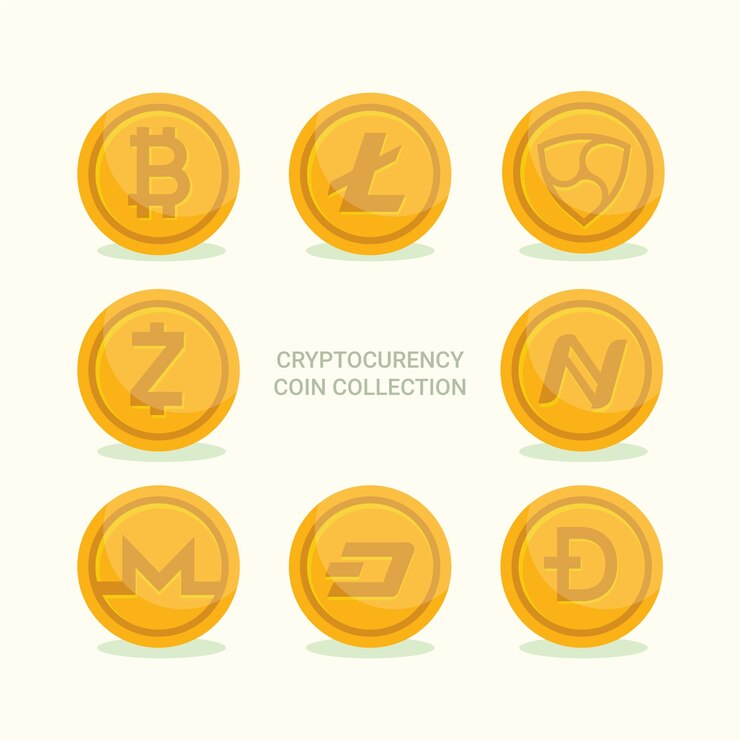 Vector gratuito colección de monedas de criptomoneda