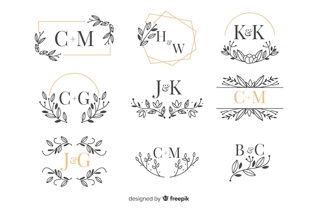 Colección de monograma de boda ornamental hermoso