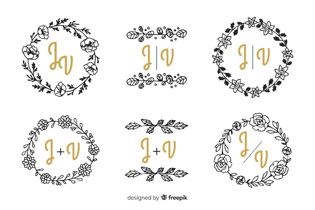 Vector gratuito colección de monograma de boda ornamental