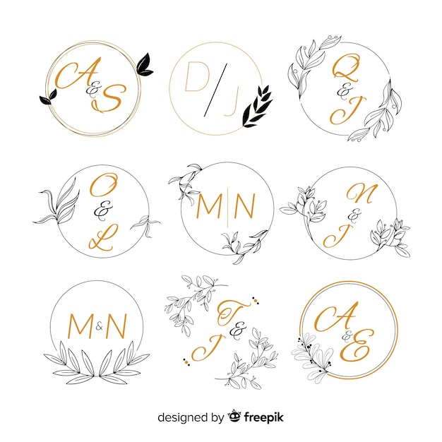 Vector gratuito colección de monograma de boda ornamental