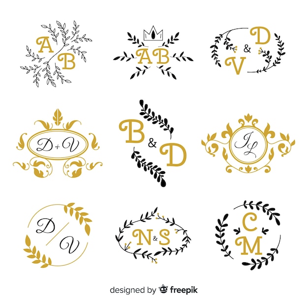 Vector gratuito colección de monograma de boda ornamental