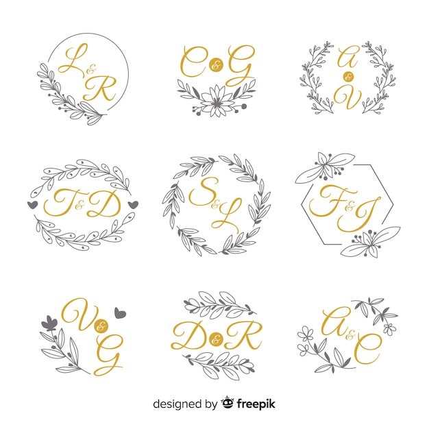 Vector gratuito colección de monograma de boda ornamental