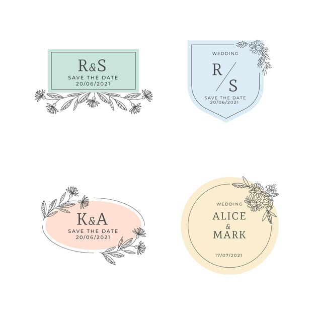 Colección de monogramas de boda de diseño plano lineal