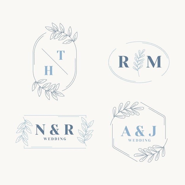 Colección de monogramas de boda en diseño plano