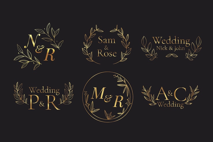 Vector gratuito colección de monogramas de boda pintados a mano.