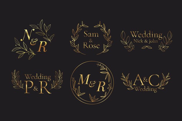 Colección de monogramas de boda pintados a mano.