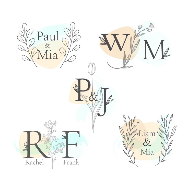 Vector gratuito colección de monogramas de boda pintados a mano.
