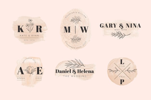 Colección de monogramas de boda pintados a mano.