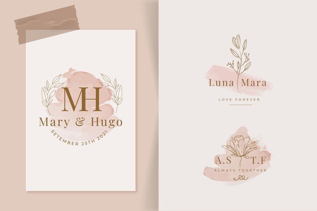Colección de monogramas de boda pintados a mano.