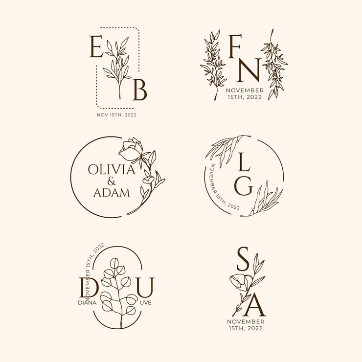 Vector gratuito colección de monogramas de boda planos lineales de boda dibujados a mano