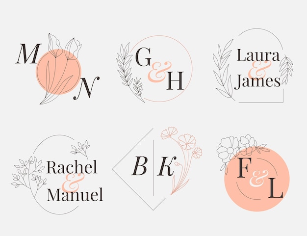 Vector gratuito colección de monogramas de boda planos lineales