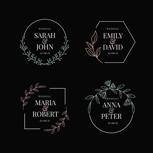 Colección de monogramas de boda planos lineales
