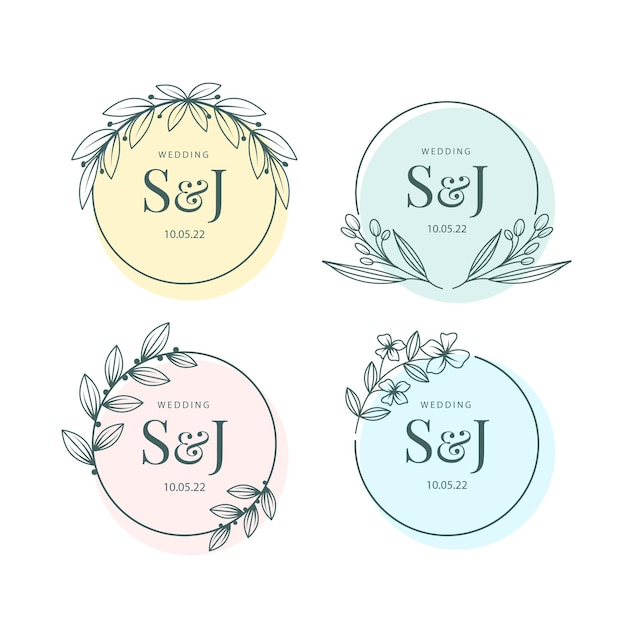 Colección de monogramas de boda planos lineales