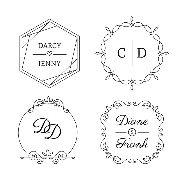 Colección de monogramas de boda planos lineales