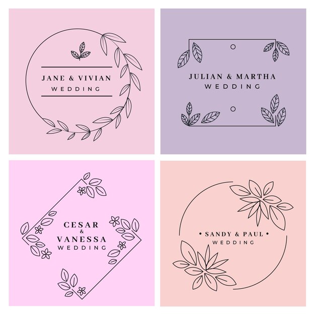 Colección de monogramas de boda planos lineales