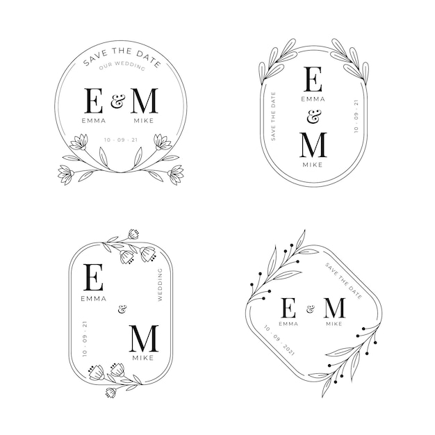 Vector gratuito colección de monogramas de boda planos lineales