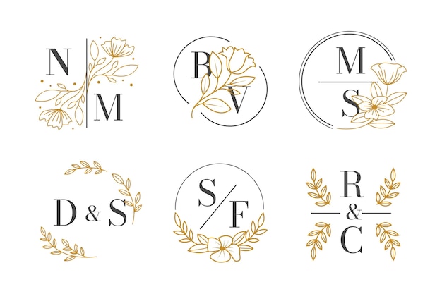 Colección de monogramas de boda planos lineales