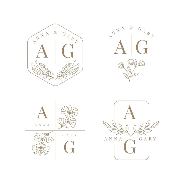 Colección de monogramas de boda planos lineales