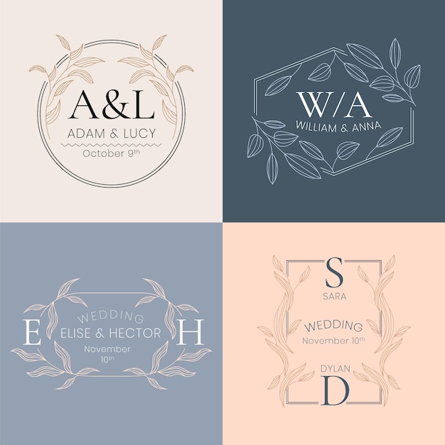 Colección de monogramas de boda planos lineales