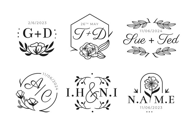 Colección de monogramas de boda planos lineales