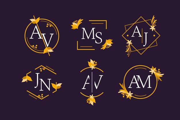 Colección de monogramas de boda planos lineales