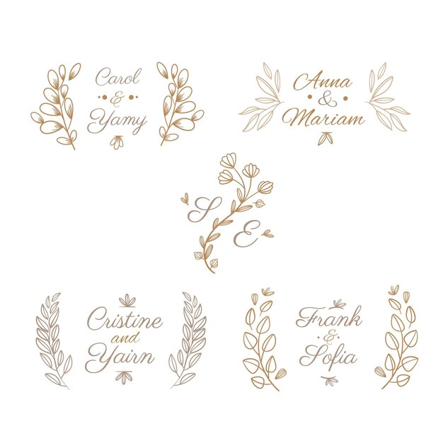 Colección de monogramas de boda planos lineales