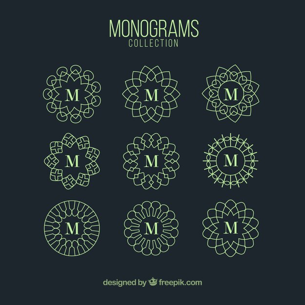 Colección de monogramas de color verde