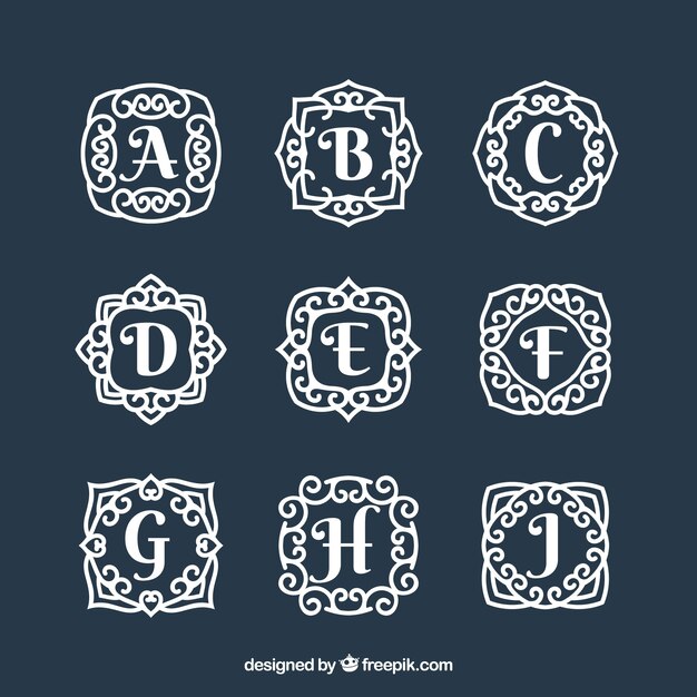 Colección de monogramas  dibujados a mano 