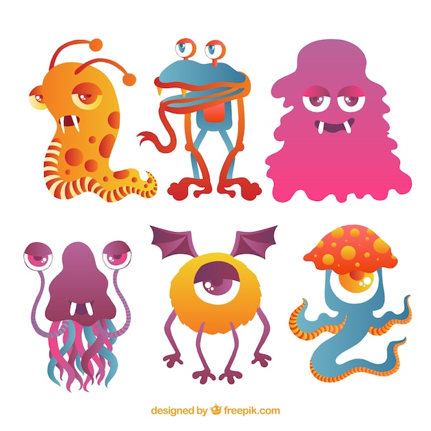 Vector gratuito colección de monstruos coloridos