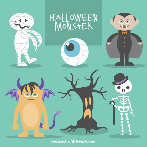 Vector gratuito colección de monstruos de halloween