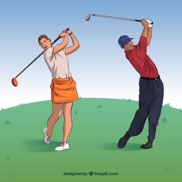 Vector gratuito colección de movimientos de golf en estilo hecho a mano