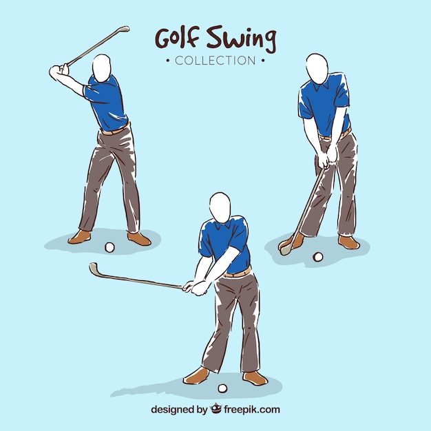 Vector gratuito colección de movimientos de golf en estilo hecho a mano