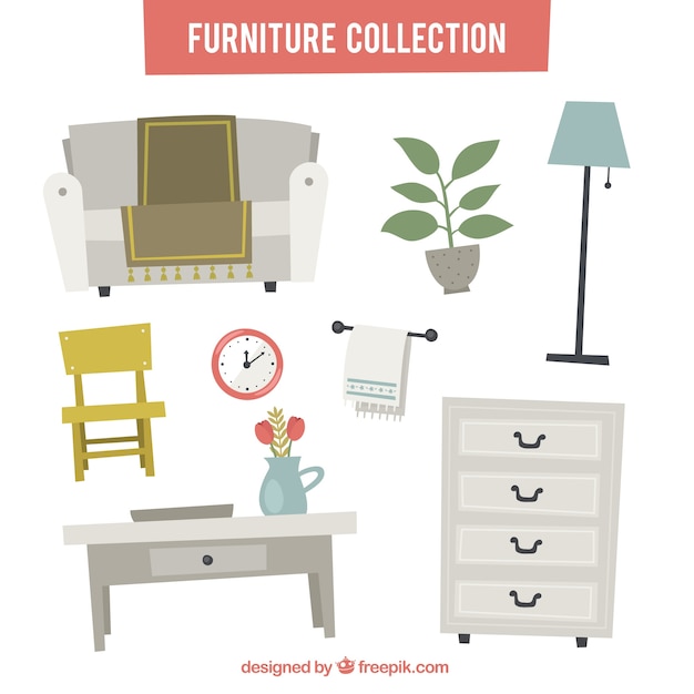 Vector gratuito colección de muebles bonitos y decoración