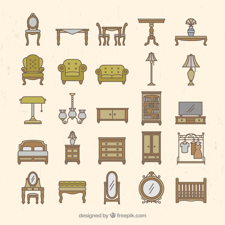 Vector gratuito colección de muebles vintage