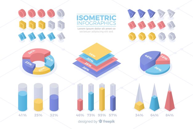 Colección muestra estadísticas coloridas isométricas