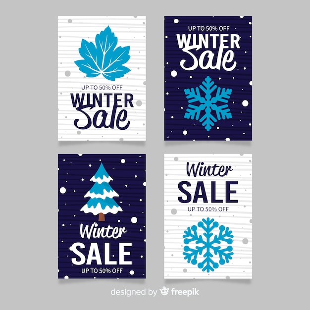 Vector gratuito colección muestras tarjetas elementos rebajas invierno