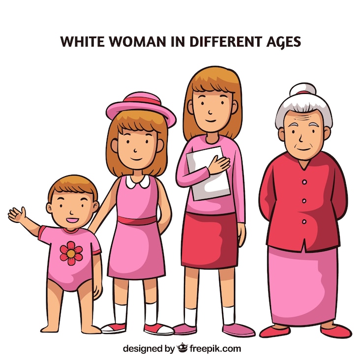 Vector gratuito colección de mujeres blancas en edades diferentes