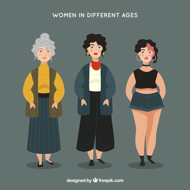 Vector gratuito colección de mujeres blancas en edades diferentes