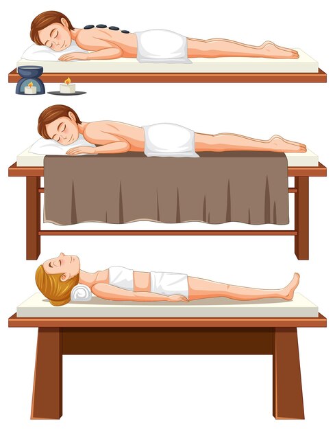 Colección de mujeres disfrutando de tratamientos de spa.