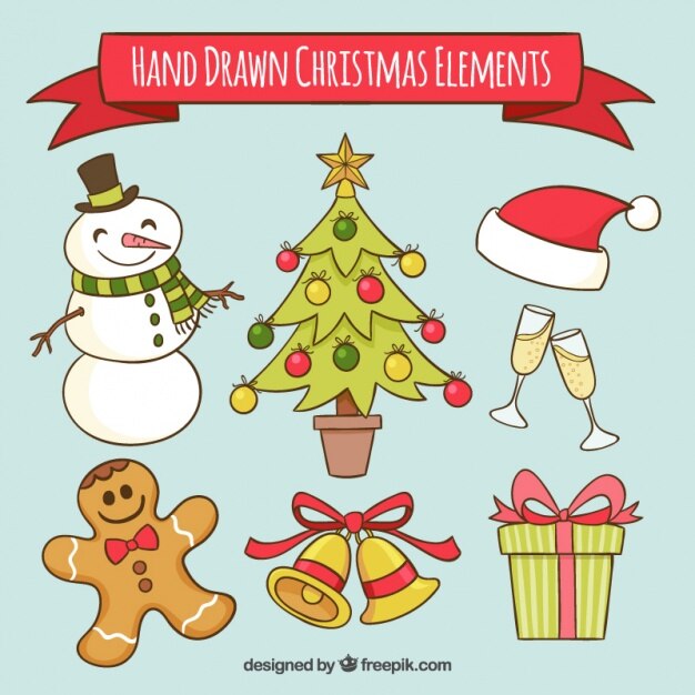 Colección de muñeco de nieve con elementos navideños dibujados a mano
